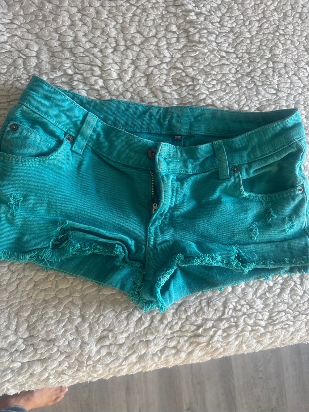 Carmar Turquoise Women's Frayed Hem Denim Shorts
